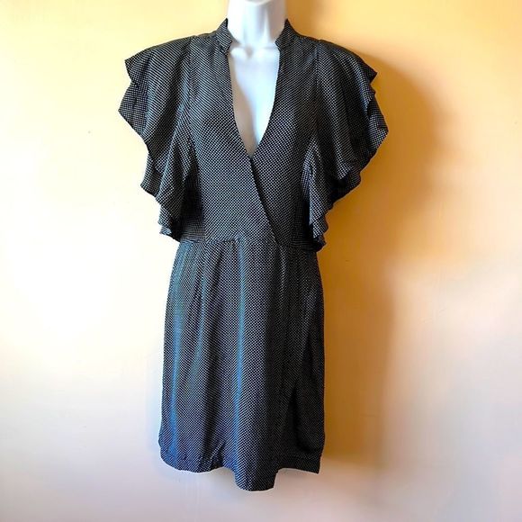 Avec Les Filles Navy and White Polka Dot Ruffle Dress Sz XS - Picture 1 of 6